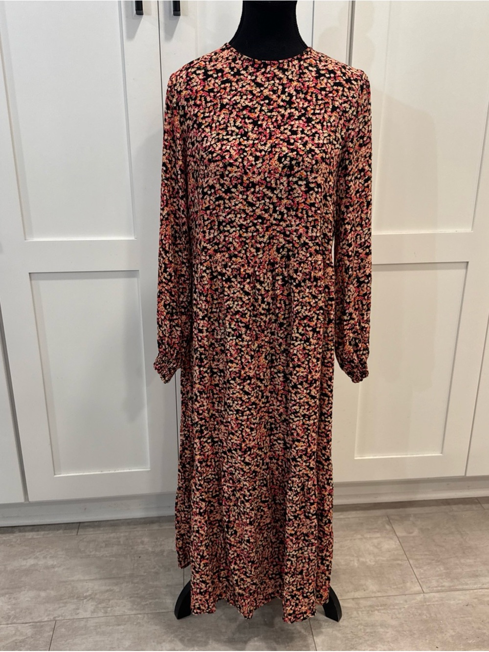 H&M Long Sleeve Floral Maxi Dress in Black and Pink ditsy floral size S